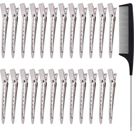 24 Pinces à bec de canard, métal avec peigne intégré, maintien ferme, coiffure professionnelle et quotidienne (1/5)