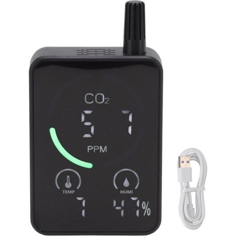 Infrarot-CO2-Detektor mit Temperatur- und Feuchtigkeitsmessung für Zuhause – Schwarz (1/5)
