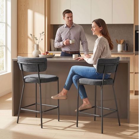 Set di 2 sgabelli da bar, schienale curvo, seduta 47 x 44 cm, altezza seduta 63 cm, grigio HAVRYA (1/5)