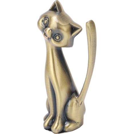 Porte-bagues chat, figurine chat, en alliage de zinc durable, style rétro, présentoir à bagues brillant (1/5)