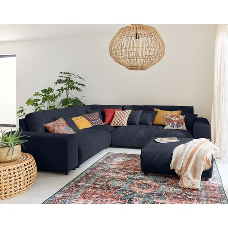 Garance - modulares sofa ecke links - 5 sitzplätze - aus samtsofa. - nachtblau
