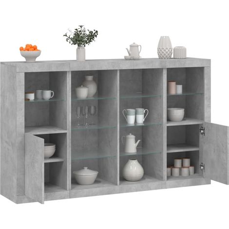 Aparador con luz LED 3 pzas madera de ingeniería gris hormigón vidaXL (1/5)