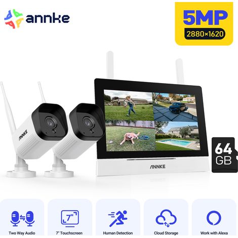 SANNCE Système  de caméra de sécurité sans fil 5 MP 4 canaux NVR avec carte SD de 64 Go, accès à distance audio bidirectionnel