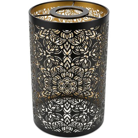 Abat jour creux sculpture métal cylindrique motif circulaire E27 E26 détachable décoratif table de chevet abat jour 20 cm 12 cm (1/4)