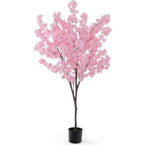 COSTWAY Albero di Finti Fiori di Ciliegio, Albero Artificiale con 900 Fiori Rosa, Tronco in PE Robusto, Base Riempita di Cemento, Pianta Floreale Finta in Vaso per Ufficio e Casa (1/5)