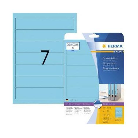 Ordnerrückenetikett schmal/kurz 38 x 192 mm (B x H) selbstklebend ohne Griffloch blau 140 Etik./Pack. (1/4)
