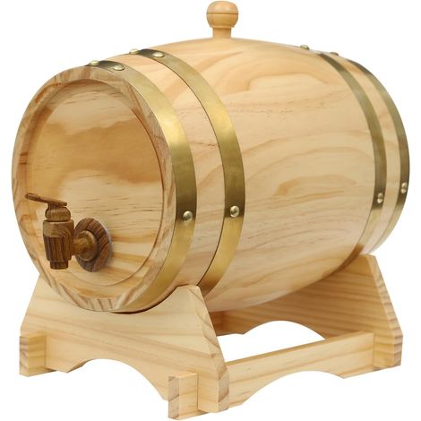5 l Weinfassspender aus Holz im Vintage-Stil, Weinfass mit Ständer für Bier, Brandy, Tequila, Whisky, Rum, Portwein (1/5)