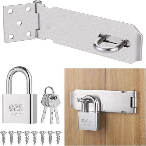 Stainless steel door lock with padlock and screws - Non-deformable door lock, black