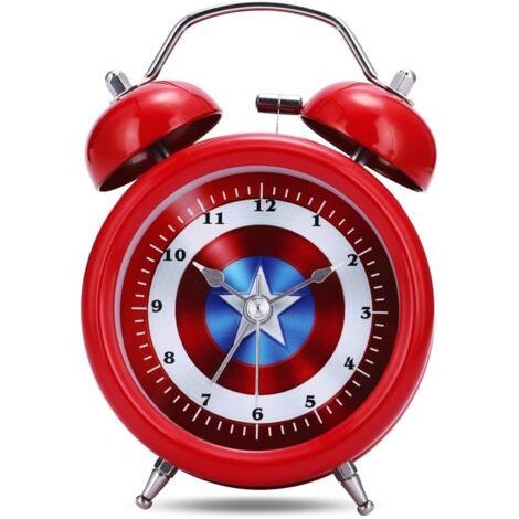 Captain Silent Children's Alarm Clock Red Morning with Double Bell Noise-Free Table Clock Ticking with Night Light (1/5)