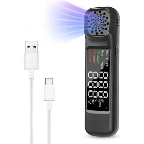 ZVD Ethylotest Electronique Professionnelle, Alcootest Portable avec Ecran LCD d'Affichage, Testeur d'alcool Haute Sensibilit, Réutilisable, USB Rechargeable, Noir (1/4)