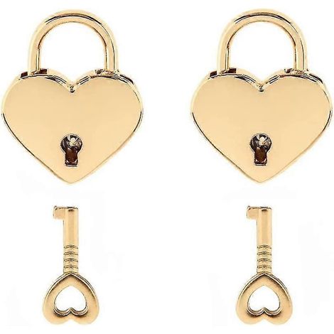 Petit cadenas en métal en forme de cœur avec clé, lot de 2, doré (1/5)