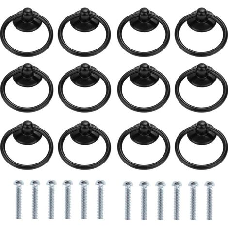 Lot de 12 poignées rondes pour tiroir ou armoire - Style vintage - Trou unique - Noir (1/6)
