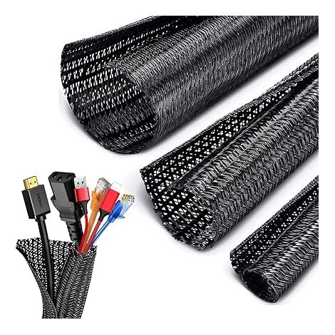 Computerkabelhülle, 3 Meter, Φ13–14 mm, flexibel, verstellbar, Kabelmanagement, geteilte geflochtene PET-Aufbewahrung, Kabelabdeckungsschutz für Auto-/TV-/Computerkabel, Organizer