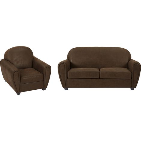 Canapé 3 places et un fauteuil en microfibre aspect cuir vieilli club VICTORY III