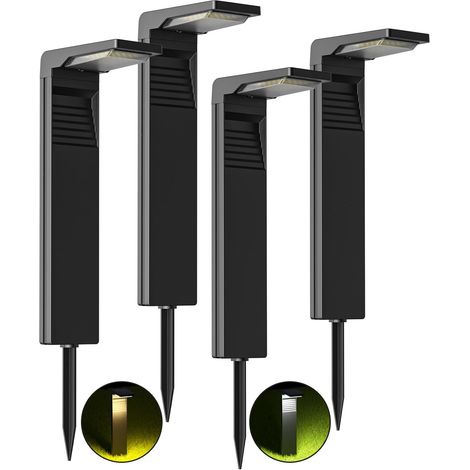 Luces solares para exteriores [4 unidades] Focos solares de 32 LED para exteriores, resistentes al agua IP65, proyectores solares con 2 modos de temperatura de color para jardín, patio y entrada de ve (1/5)