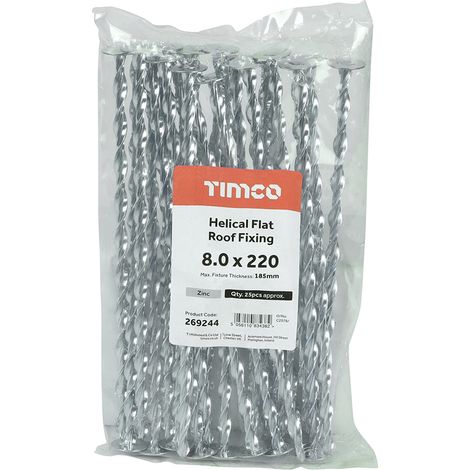 TIMCO Helical Flat Roof Fixing Silver - 8.0 x 220