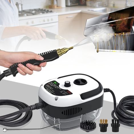 Nettoyeur vapeur portable 2500 W, 3 brosses, 1 L, blanc/noir, 19 x 15 x 13 cm (1/5)