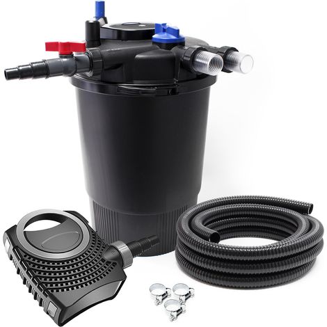 SunSun Komplettset: CPF-30000 Teichdruckfilter bis 12000 L mit 55 Watt UV-C Teichklärer, NEO10000 SuperECO Teichpumpe 10000l/h 80W, 10m Teichschlauch 38 mm (1 1/2"), Schlauchschellen W1 44-47mm