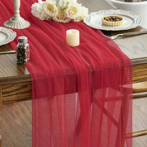 Artoid Mode Chemin de Table en Tulle Rouge Noël 150x300 cm (1/5)