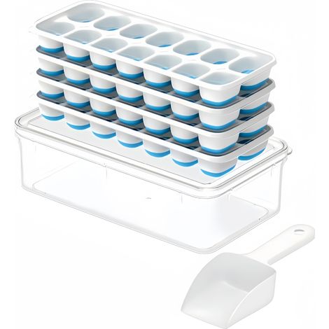 Eiswürfelbehälter mit Deckel und Behälter, 4er-Set Gefrierbehälter aus Kunststoff und Silikon mit Box/Behälter, stapelbar, inklusive Eiswürfelbehälter und Schaufel, für Wohnmobile (1/4)