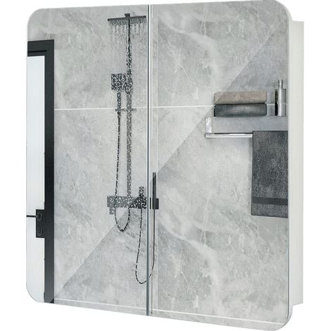 Meerveil Bagno Specchio Cabinet, Legno ingegnerizzato, Rotondo e Bianco, 68 x 13 x 66 cm