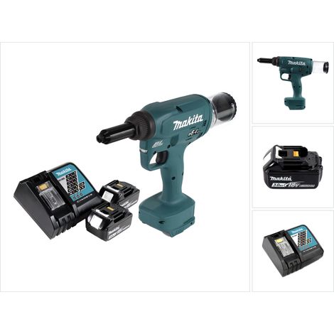 Makita DRV 250 RF Rivettatrice a batteria 18 V 20 kN Brushless + 2 batterie da 3,0 Ah + caricabatterie (1/5)