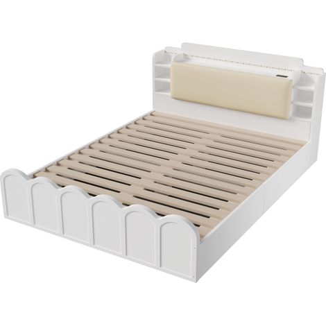 Hydraulisches Boxbett 140x200 cm weiß mit LED, USB/USB-C, ohne Matratze (1/5)