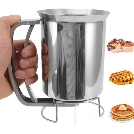 Distributeur de pâte en acier inoxydable - 900 ml avec poignée souple - Diviseur de pâte - Entonnoir doseur - Dosage précis - Bouteille doseuse - Pour crêpes, gâteaux, gaufres et pancakes (1/5)