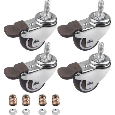 4er-Set Lenkrollen 38 mm – Transport M8 x 15 mm, Möbelrollen mit Bremse, TPE – Tragkraft 88 kg, Gummi (1/5)