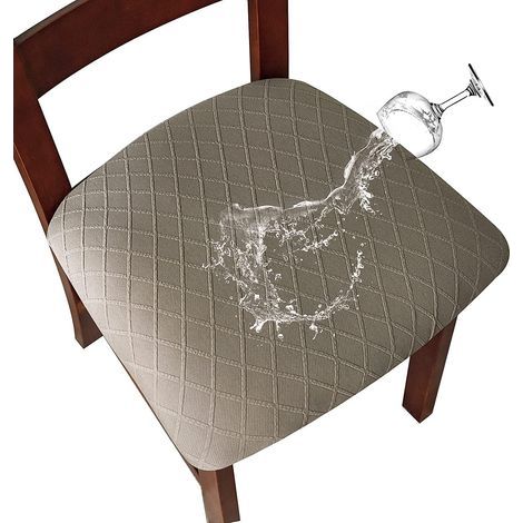 Ensemble de 4 housses de siège extensibles imperméables en treillis diamant gris-marron, 45509 cm avec boucles, adaptées aux chaises de restaurant (1/5)