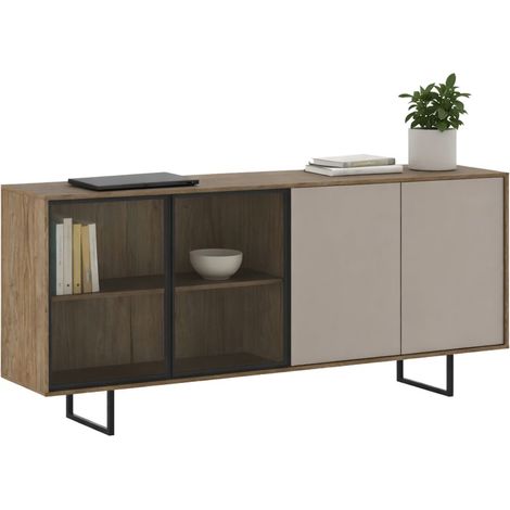 Credenza Malnate, Madia 3 Ripiani, Apertura Battente, 4 Ante, 200x40x87h cm Beige