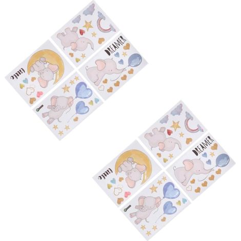 2 Ensembles Autocollants Décoratifs Mignon Thème Stickers Muraux Autocollant Mural Décor De Chambre De Bébé Autocollant De Dessin Animé Décoration Murale Éléphant Pvc 4 Pièces 2 (1/5)