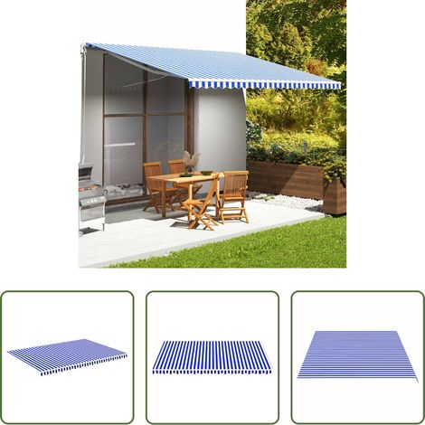 Parasol de jardin - Tissu de remplacement pour auvent Bleu et blanc 5x3,5 m (1/5)