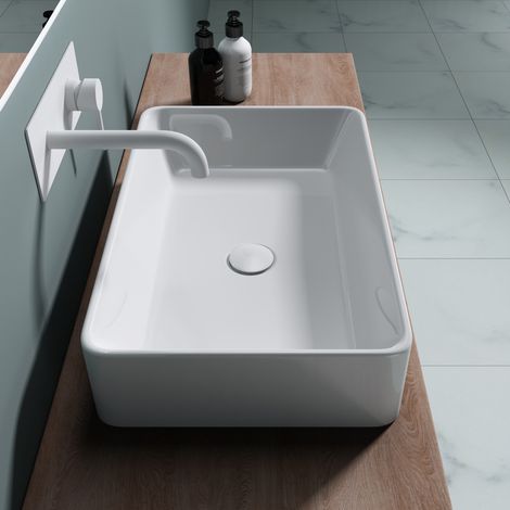doporro® Lavabo sobre encimera Lavabo cerámico 580x370x135 mm Lavamanos blanco Brüssel105D