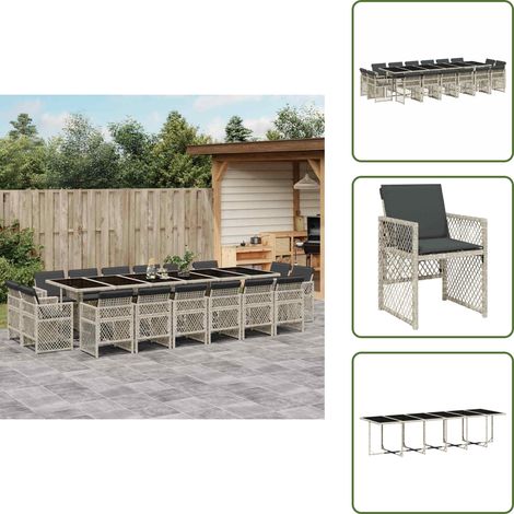 The Living Store Ensemble à manger de jardin et coussins 17 pcs gris clair rotin - Salon De Jardin - Meuble De Jardin - Set De Salon De Jardin - Table De Jardin - Chaises De Jardin