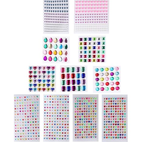 11 feuilles d'autocollants strass à faire soi-même, autocollants en acrylique pour enfants-8X8CM-Colorful