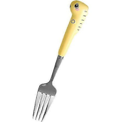Couverts pour tout-petits résistants aux rayures et à la rouille, en acier inoxydable, motif dinosaure, fourchette et cuillère pour enfants, UNJYellowFork (1/5)