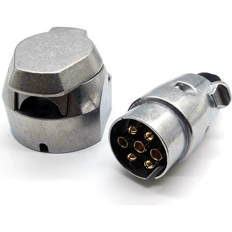 Sollbry Prise Remorque 7 Broches Mâle Métal Et Prise Remorque 7 Broches Femelle Métal,12V Adaptateur Prise pour Remorque 7 Broches fiche Attelage remorque 7 Broches mâle Aluminium Étanche (1/5)