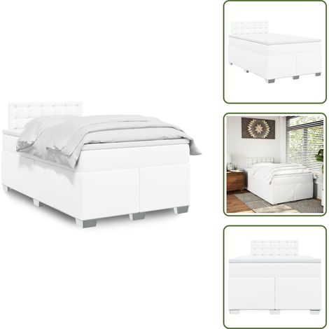 Letto in similpelle - vidaXL Giroletto a Molle con Materasso Bianco 120x190 cm in Similpelle - Materasso con molle insacchettate