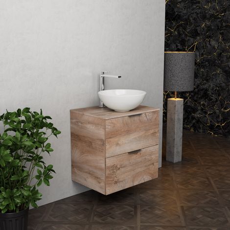 Inda - Badezimmerschrank B.60 mit Aufsatzwaschbecken / Natureiche 2 Schubladen - Topazio (1/5)