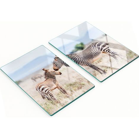 Juego de dos tablas de cocina decorativas de cristal con diseño de cebra y montañas, 2x40x52 cm. (1/5)
