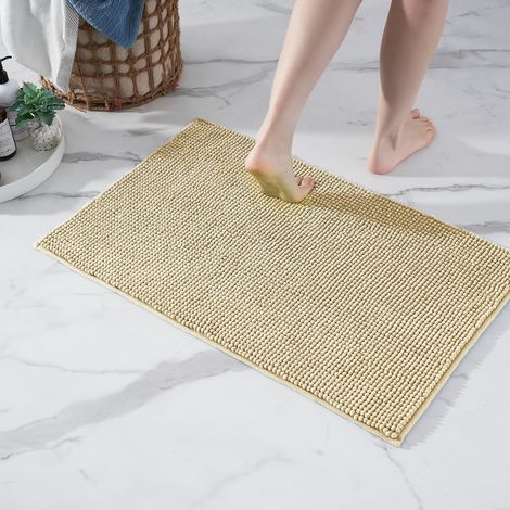 Tapis de Bain Antidérapant en Chenille Super Absorbant et Lavable en Machine pour la Salle de Bain, Douche, Baignoire ou comme Tapis WC Beige 50x80 cm (1/5)