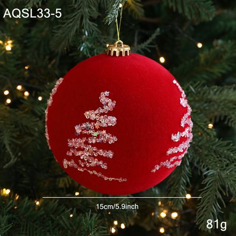 Boule de Noël en velours 15 cm Rouge Q Style avec ruban à nœud (1/2)
