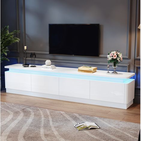 Meuble TV 180 x 34 x 40 cm avec 4 tiroirs, LED Bluetooth, finition blanc brillant DESVIAE (1/5)