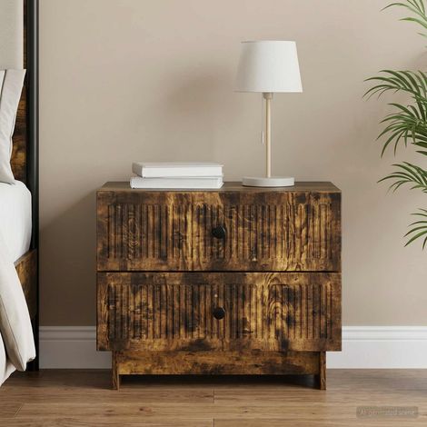 Table de chevet vintage à 2 tiroirs en bois d’ingénierie chêne fumé 62 x 34,5 x 47,5 cm - PANGIVO (1/5)