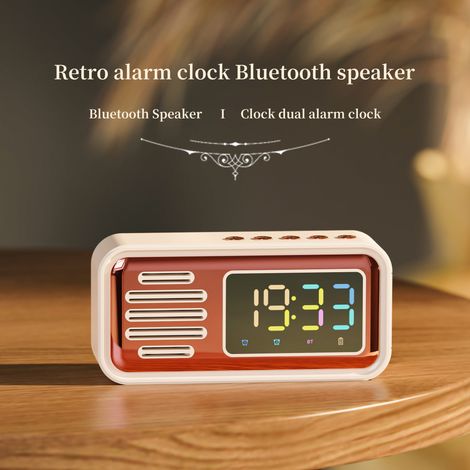 Réveil Bluetooth rétro avec haut-parleur et affichage numérique LED couleur - Mini haut-parleur de bureau avec autonomie en veille prolongée (1/5)