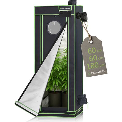 HIGHWERK Carpa de cultivo 60 x 60 x 180 cm  Grow tent interior, cultivo de plantas  negro verde