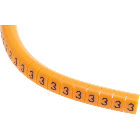 Repère câble à pression , Ø câble 4  5mm, texte : 3, Noir sur Orange ( Prix pour Bobine de 100 )