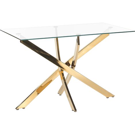 Mesa de comedor tablero de vidrio templado 120 x 70 cm patas doradas 4 personas moderno Maramo