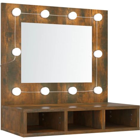 Armadietto a specchio con LED 60 x 31,5 x 62 cm rovere affumicato 020006660